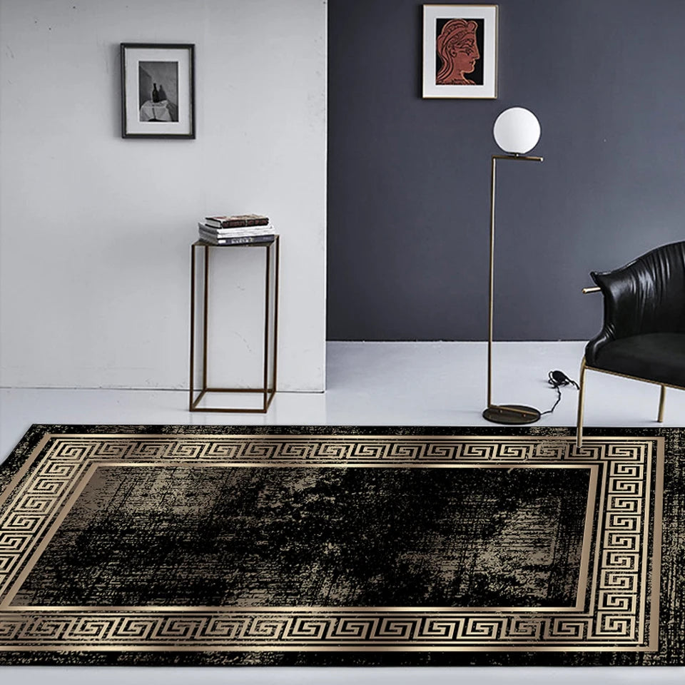 Luxury Black Gold Chinese Rug